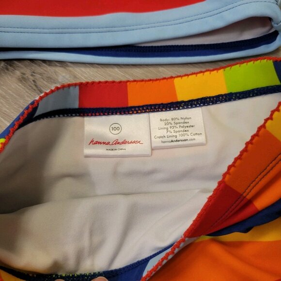 Toddler Girl Sz 4T Rainbow Striped 2pc Hanna Andersson Bathing Swim Suit - Picture 2 of 4